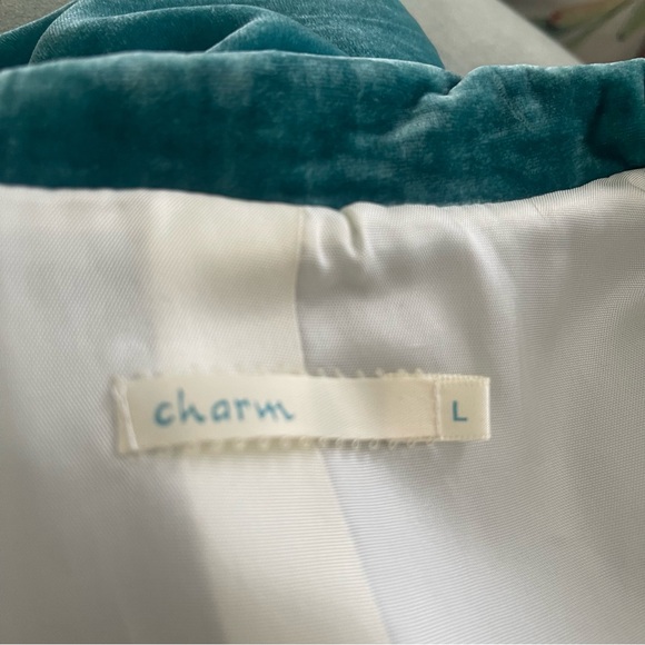 Delicious Silky Velvet Crop Bolero Deep Turquoise 1/2 Sleeve Jacket LARGE NWOT - Picture 7 of 7